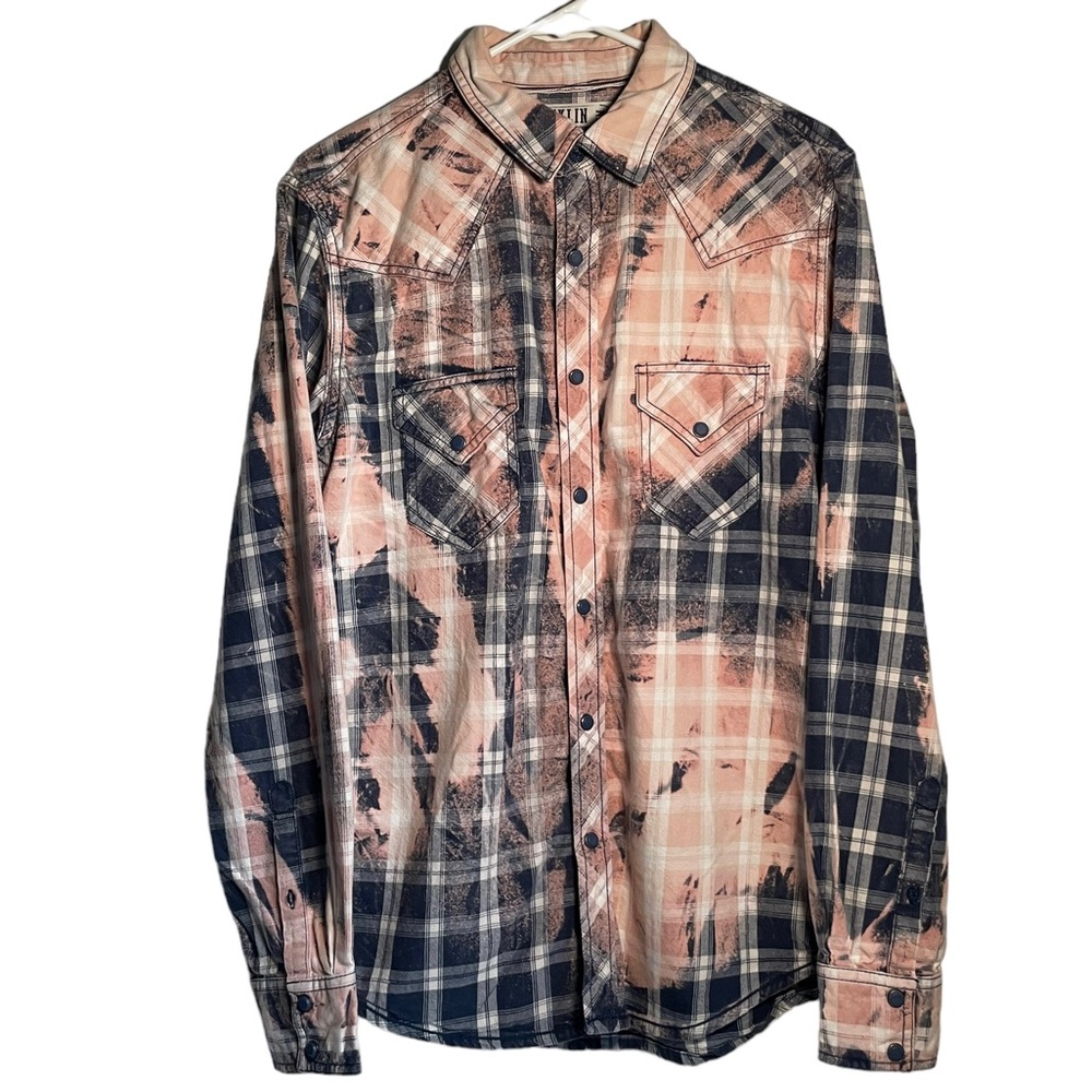 Franklin Flannels Vintage Navy, Blue, Pink, Beige Button-Down Flannel Shirt Med